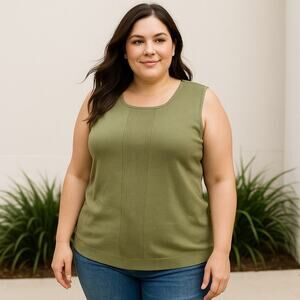 2/$30 Dressbarn NWT Ribbed Tank Top Plus 1X Women’s Olive Green Sleeveless Knit